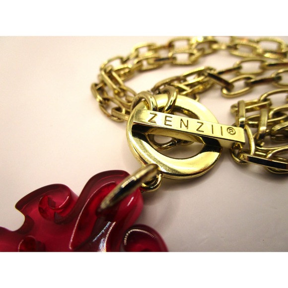 ZENZII Scrolling Heart Fuchsia Acrylic Pendant Necklace Convertible Toggle Chain - Picture 5 of 6